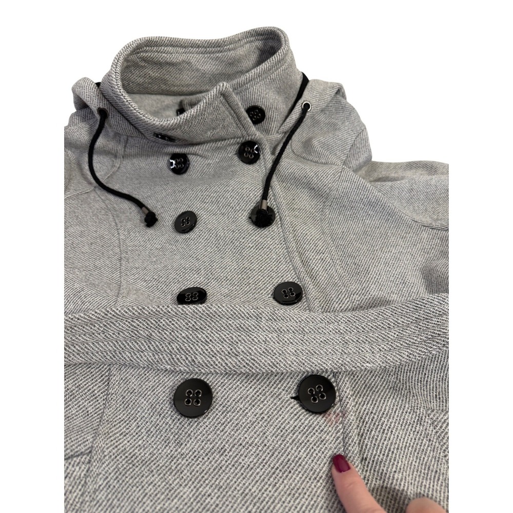 Sebby Double Breasted Hooded Trench Coat Belted Gray Herringbone XL Urban Chic - Picture 12 of 12
